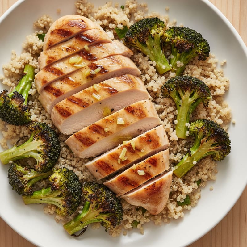 Grilled Chicken Breast with Quinoa and Roasted Broccoli