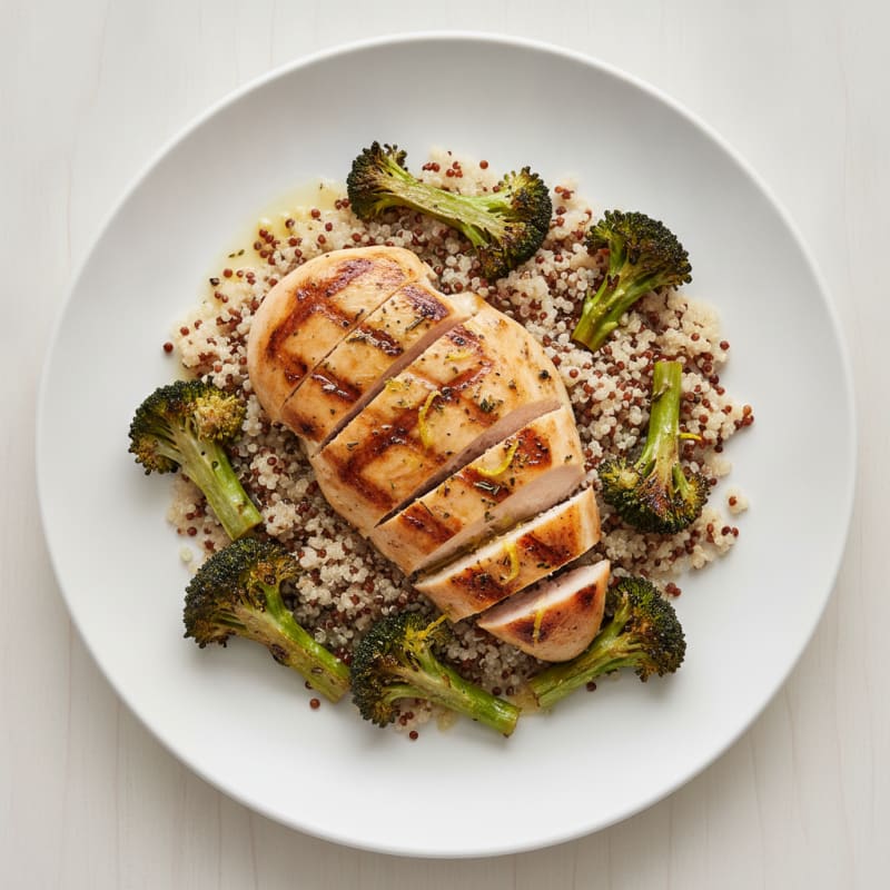 Grilled Chicken Breast with Quinoa and Roasted Broccoli