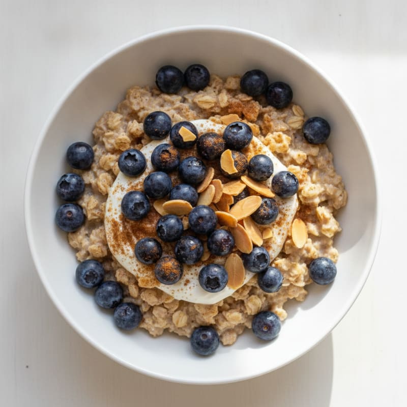 Blueberry Protein Oats with Toasted Almonds