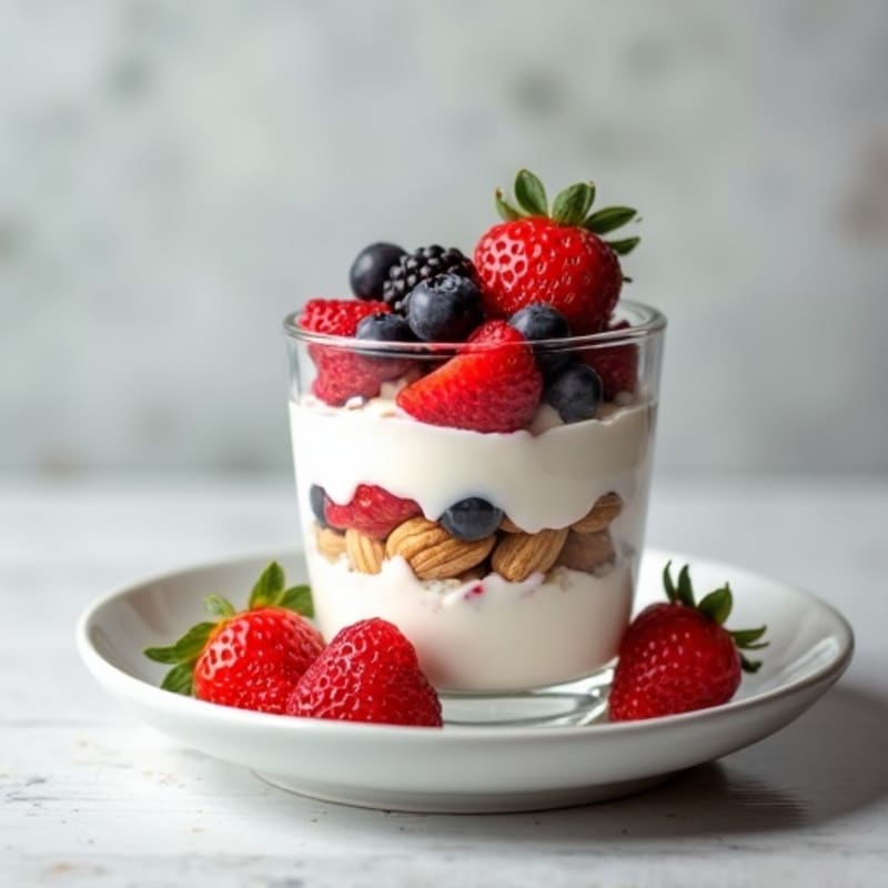 Greek Yogurt Protein Parfait with Mixed Berries and Almonds