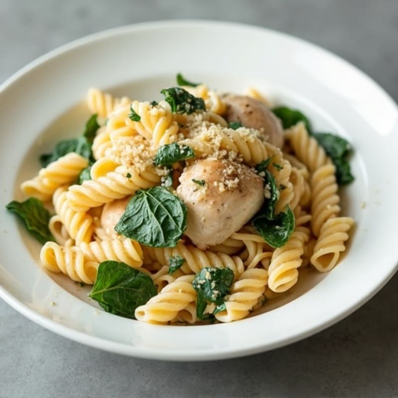 Healthy Creamy Chicken Pasta with Fresh Spinach
