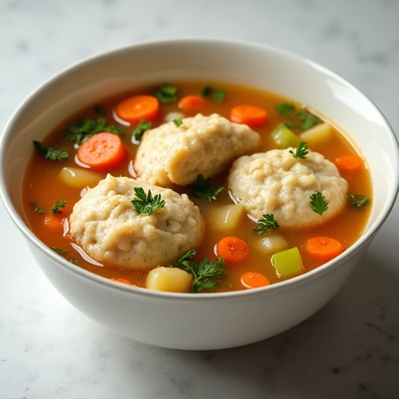 Chicken and Vegetable Soup with Fluffy Herbed Dumplings