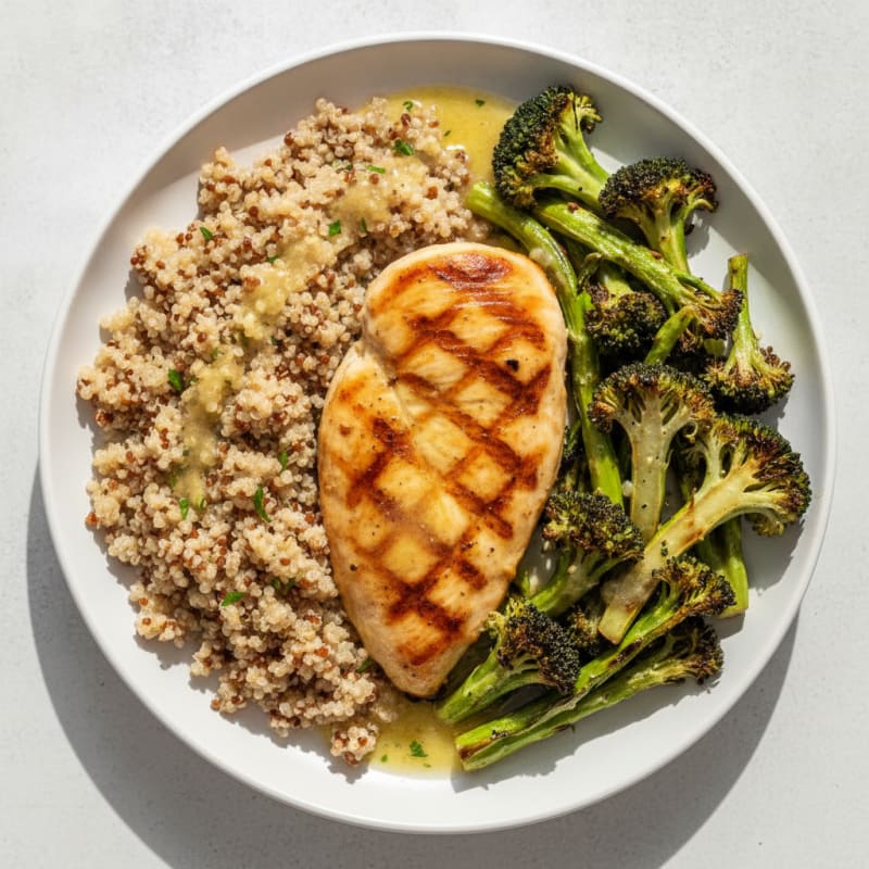 Grilled Chicken Breast with Roasted Broccoli and Quinoa