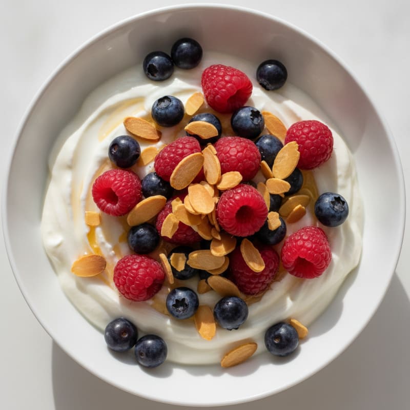 Greek Yogurt Protein Parfait with Mixed Berries and Almonds