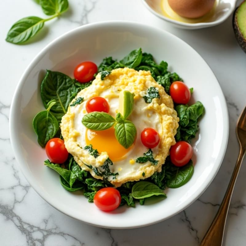 Egg White Spinach Scramble with Cottage Cheese and Cherry Tomatoes