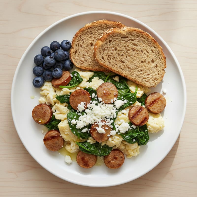 Egg White and Turkey Sausage Scramble with Spinach and Feta