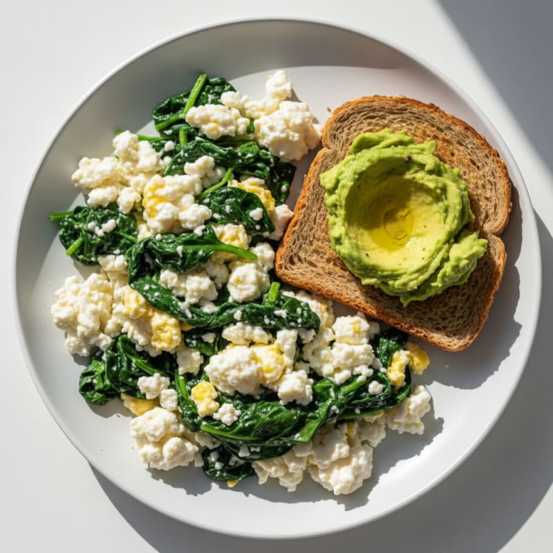 Scrambled Egg Whites with Cottage Cheese and Sautéed Spinach