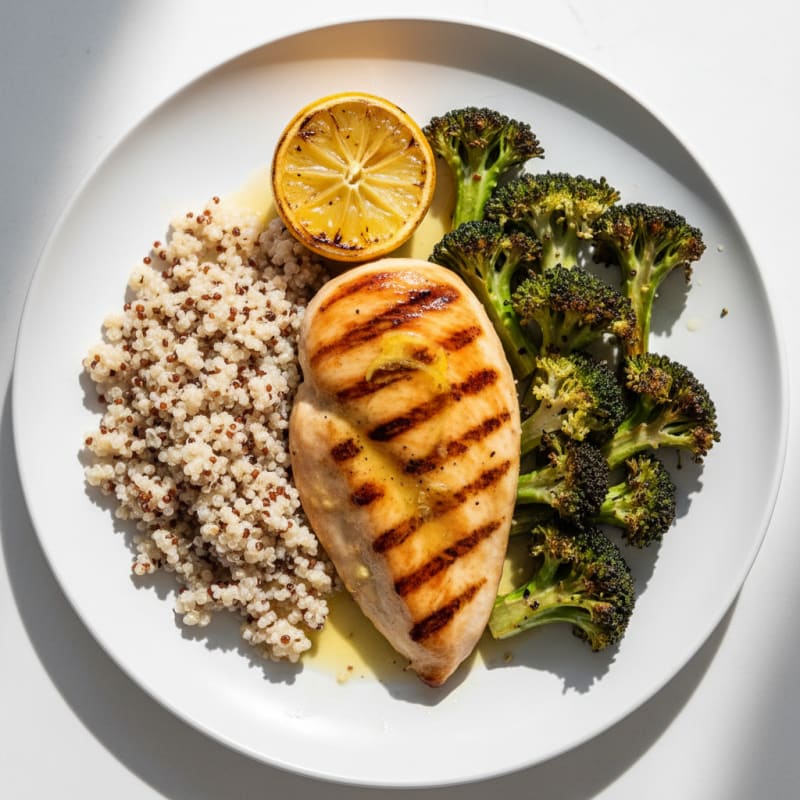 Grilled Chicken Breast with Quinoa and Roasted Broccoli