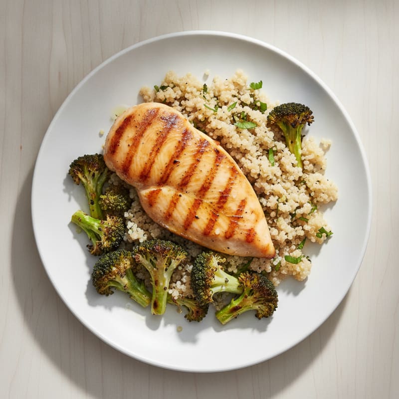 Grilled Chicken Breast with Quinoa and Roasted Broccoli
