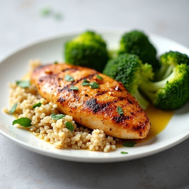 Grilled Chicken Breast with Quinoa and Steamed Broccoli