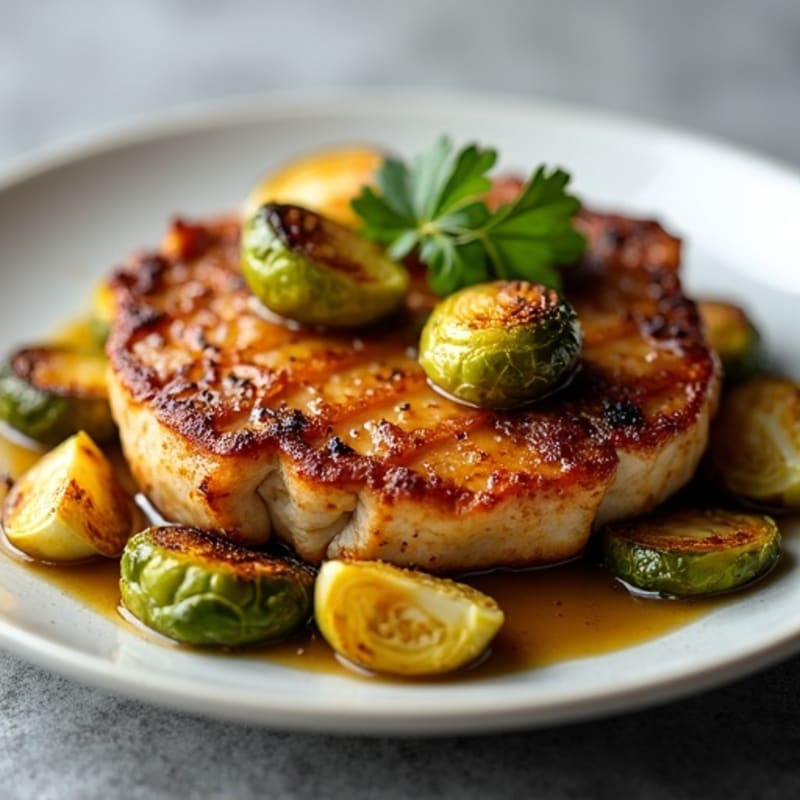 Crispy Pan-Seared Pork Chops with Roasted Brussels Sprouts