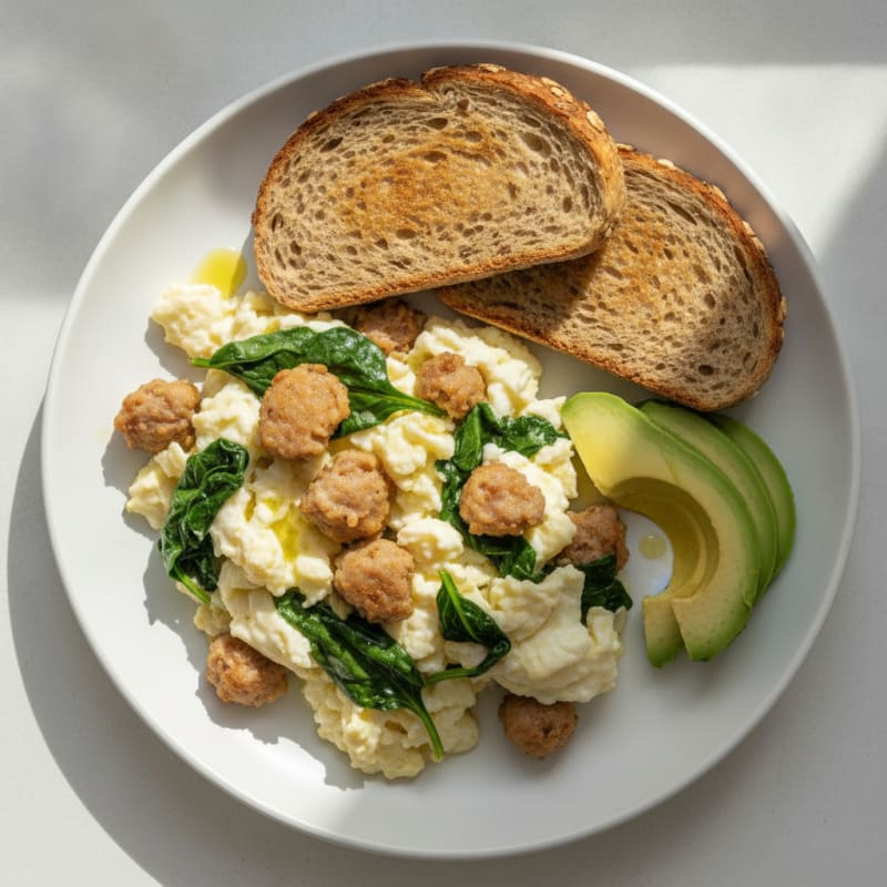 Egg White Scramble with Turkey Sausage and Spinach