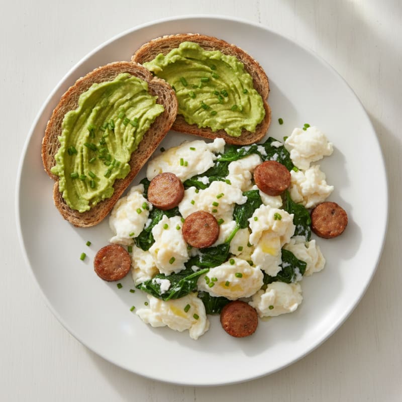 Egg White Scramble with Turkey Sausage and Spinach