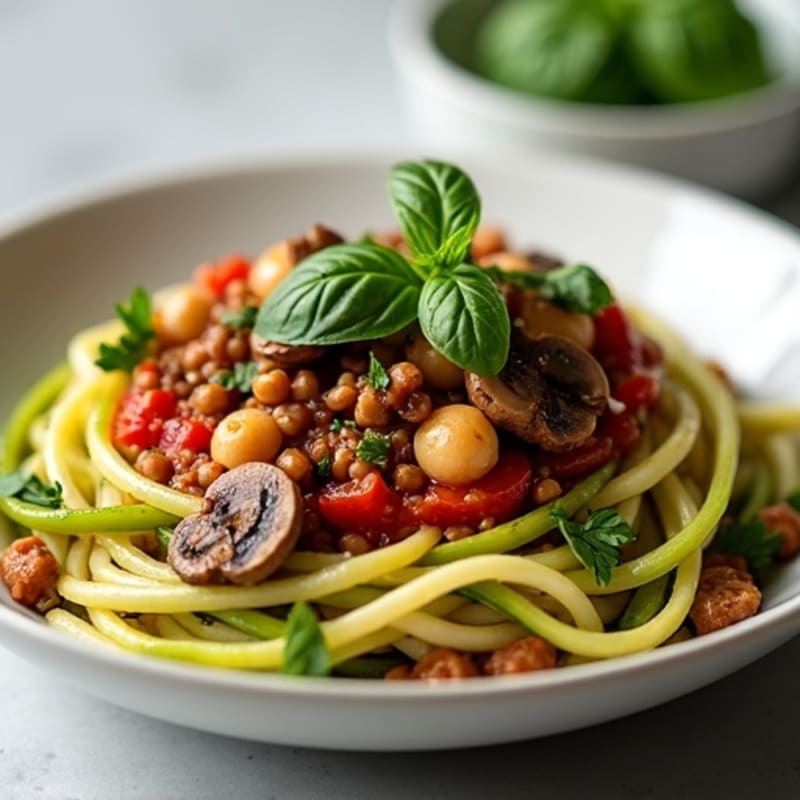Hearty Mushroom Ragu with Zucchini Noodles and Fresh Basil