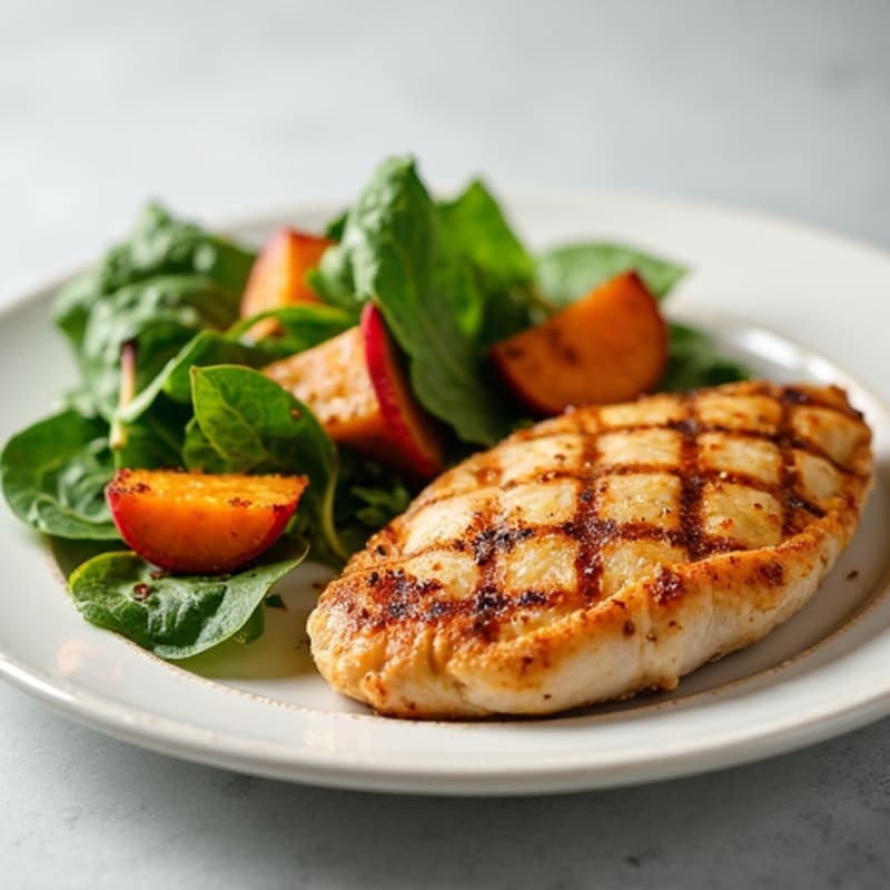 Grilled Chicken Breast with Roasted Sweet Potato and Spinach Salad