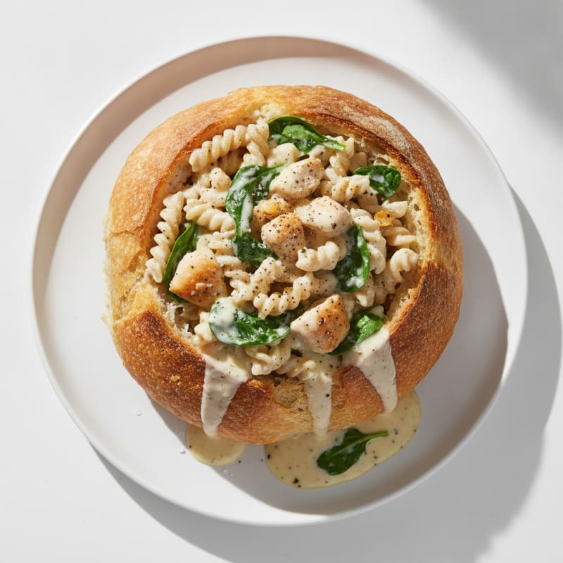Creamy Chicken Pasta Cob Loaf