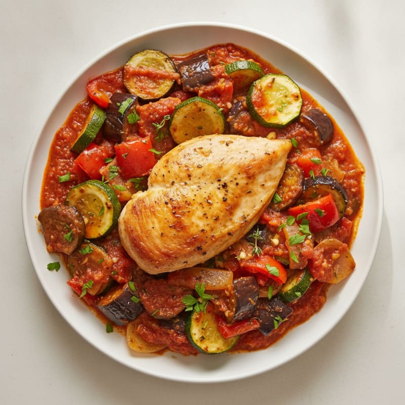 Roasted Vegetable Provencal Ratatouille with Herbed Chicken