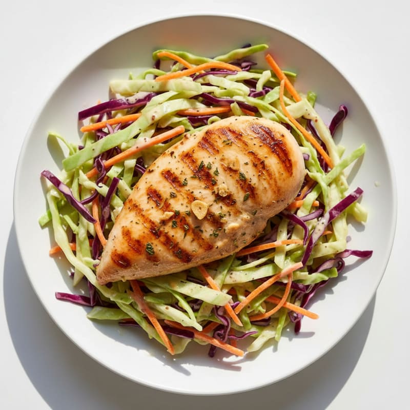 Grilled Chicken Breast with Crunchy Cabbage Slaw
