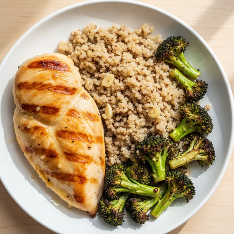 Grilled Chicken Breast with Roasted Broccoli and Quinoa