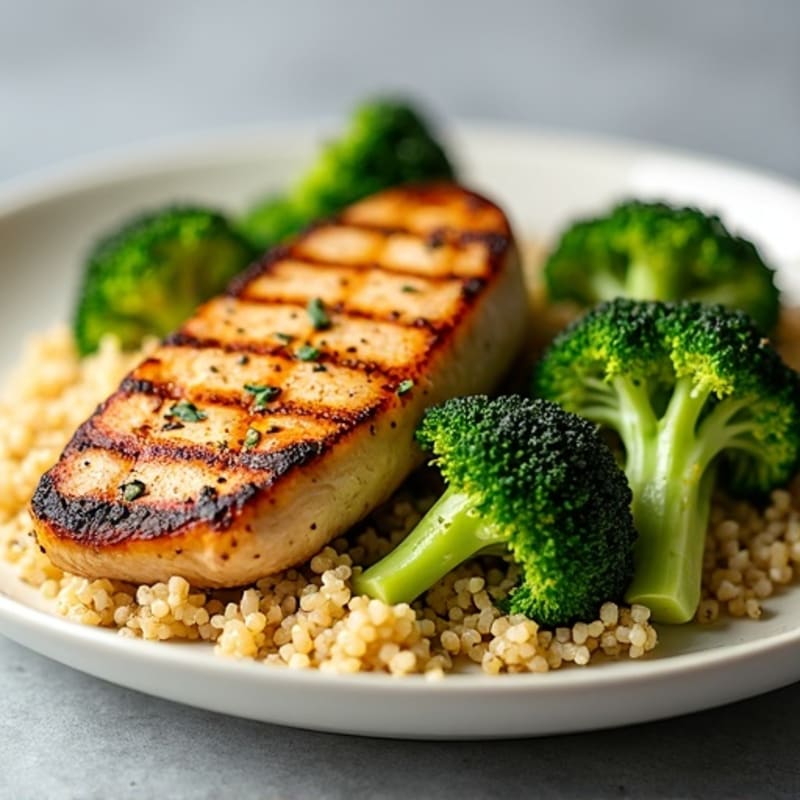 Grilled Chicken Breast with Quinoa and Roasted Broccoli