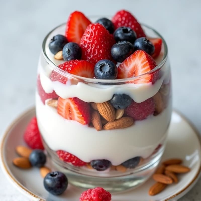 Greek Yogurt Protein Parfait with Mixed Berries and Almonds