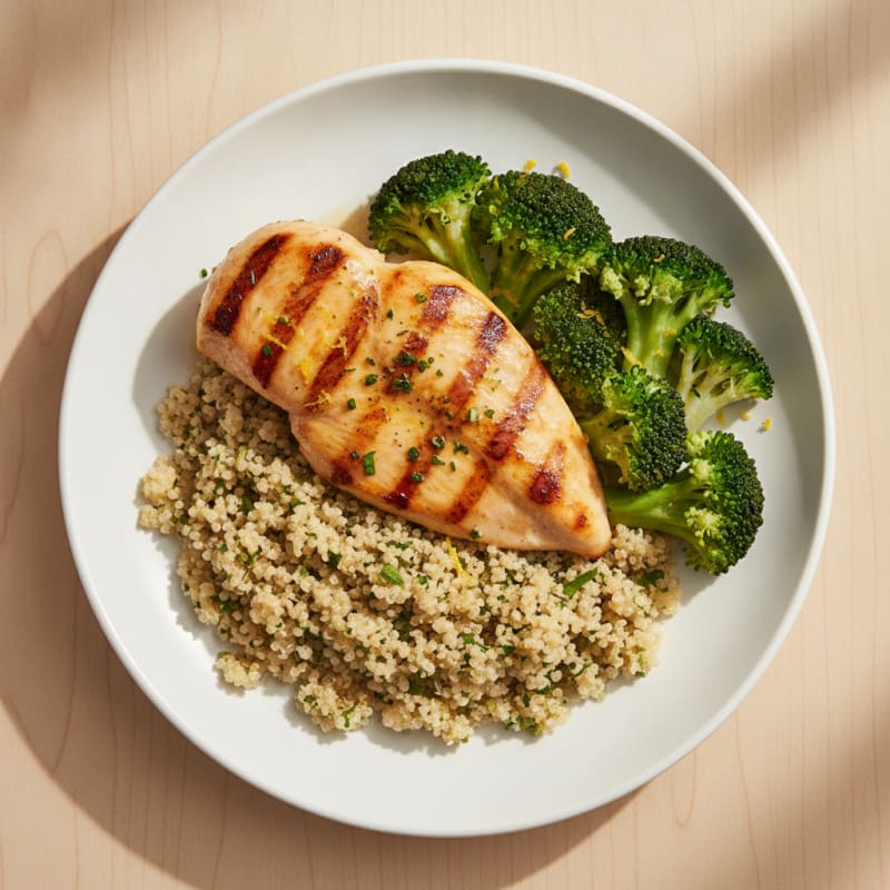 Grilled Chicken Breast with Quinoa and Steamed Broccoli