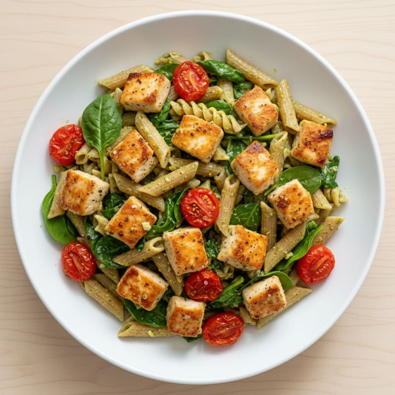 Creamy Pesto Chicken Pasta with Zesty Tomatoes