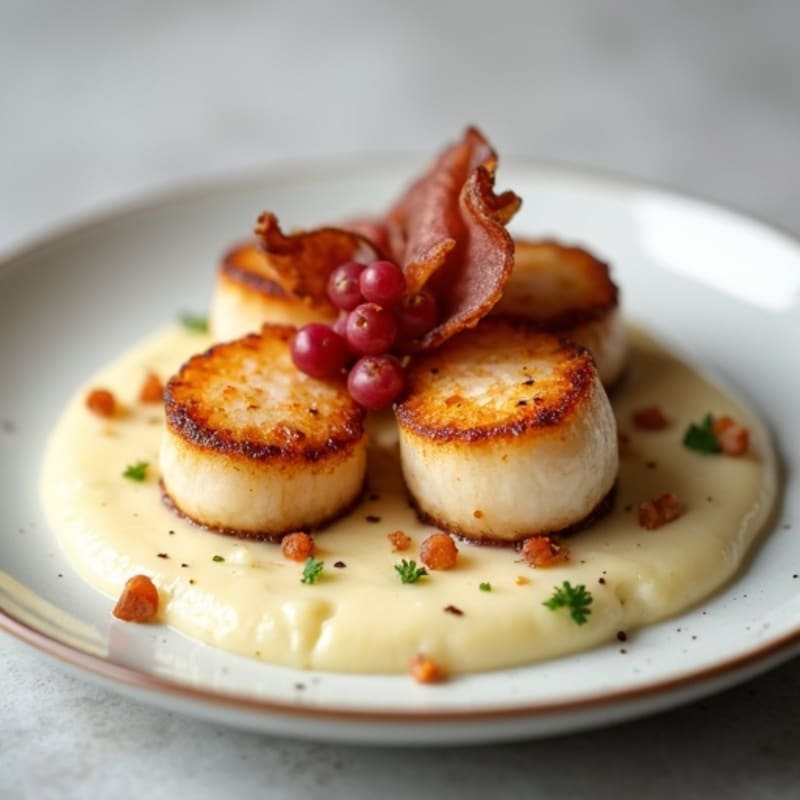 Seared Scallops with Creamy Cauliflower Puree and Crispy Prosciutto