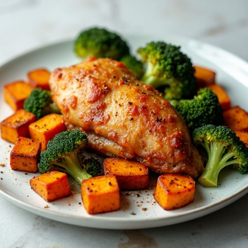 Sheet Pan Crispy Chicken Thighs with Roasted Broccoli and Sweet Potatoes