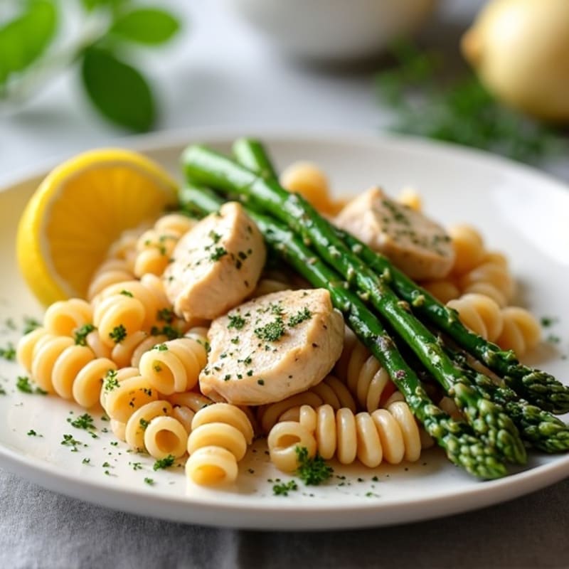 Lemon Herb Chicken Pasta with Roasted Asparagus