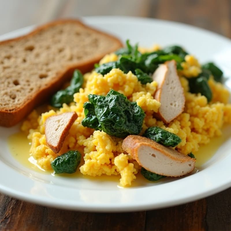 Cottage Cheese Scramble with Spinach and Roasted Turkey