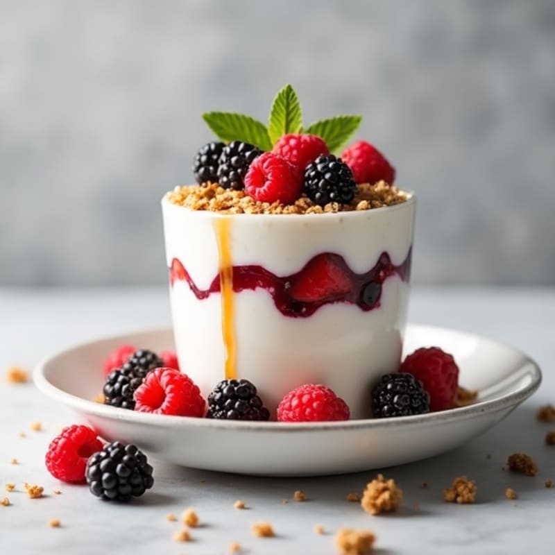 Creamy Greek Yogurt Parfait with Mixed Berries and Crunchy Almond Granola
