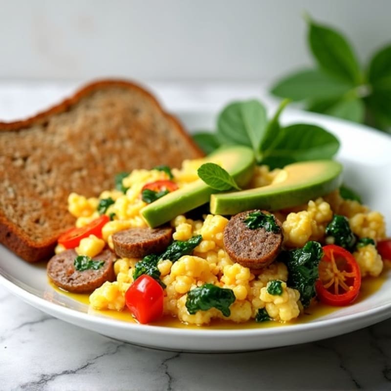 Egg White Scramble with Turkey Sausage and Spinach