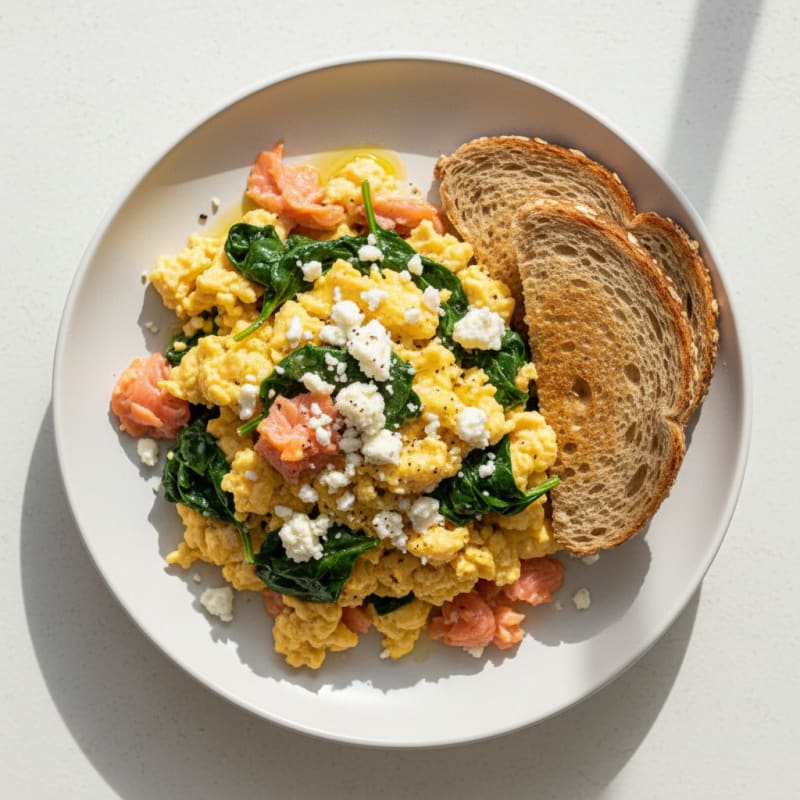 Smoked Salmon Scramble with Spinach and Feta