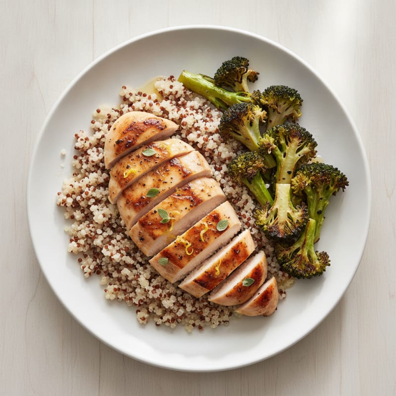 Grilled Chicken Breast with Quinoa and Roasted Broccoli