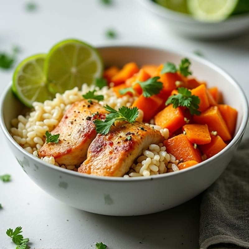 Cilantro Lime Chicken Rice Bowl with Roasted Sweet Potatoes
