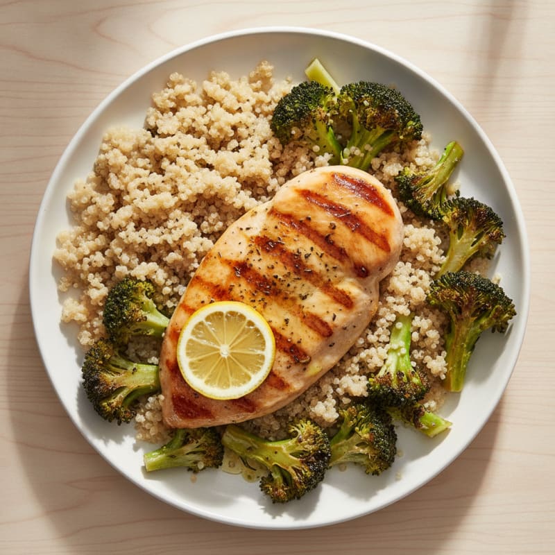 Grilled Chicken Breast with Quinoa and Roasted Broccoli