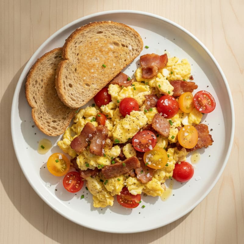 Turkey Bacon and Egg Scramble with Tomatoes
