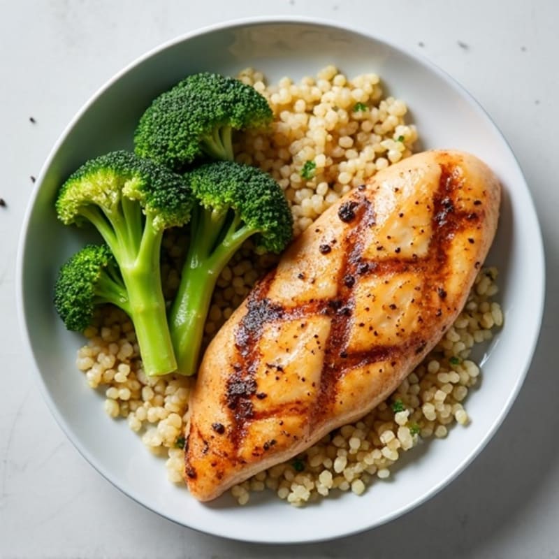 Grilled Chicken Breast with Roasted Broccoli and Quinoa