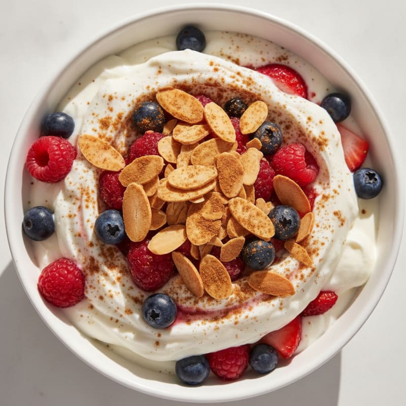 Greek Yogurt Protein Parfait with Mixed Berries and Almonds