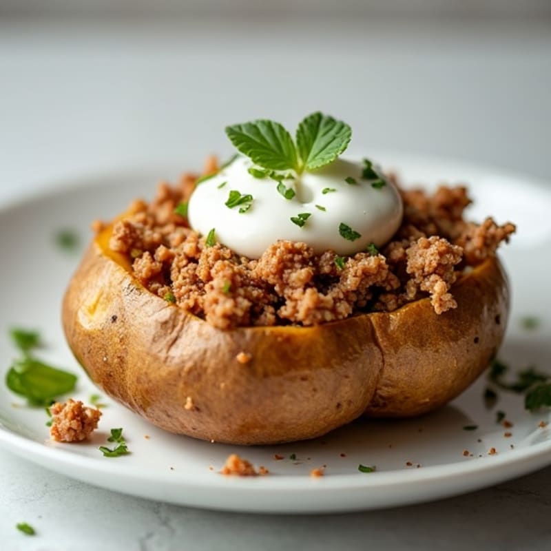 Crispy Baked Potato with Lean Ground Turkey and Creamy Greek Yogurt