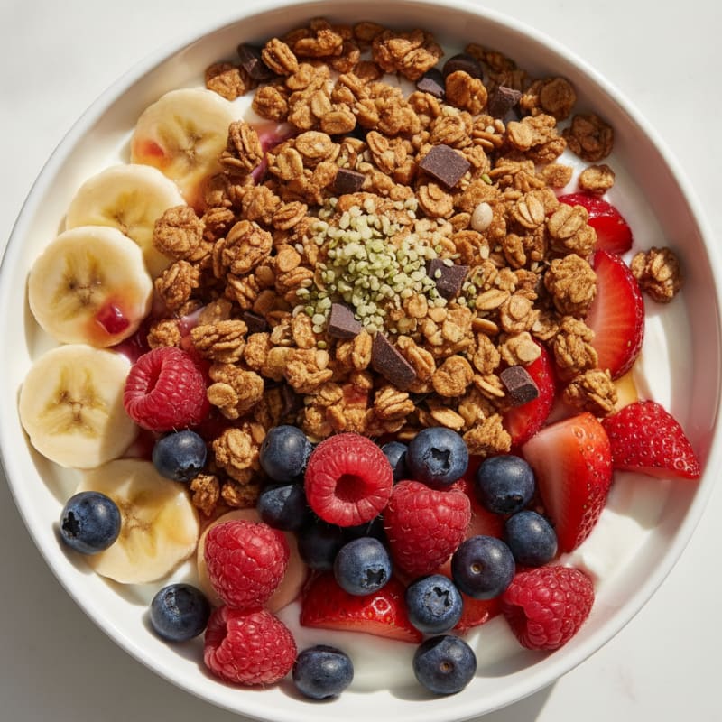 Greek Yogurt Parfait with Banana, Berries and Protein Granola