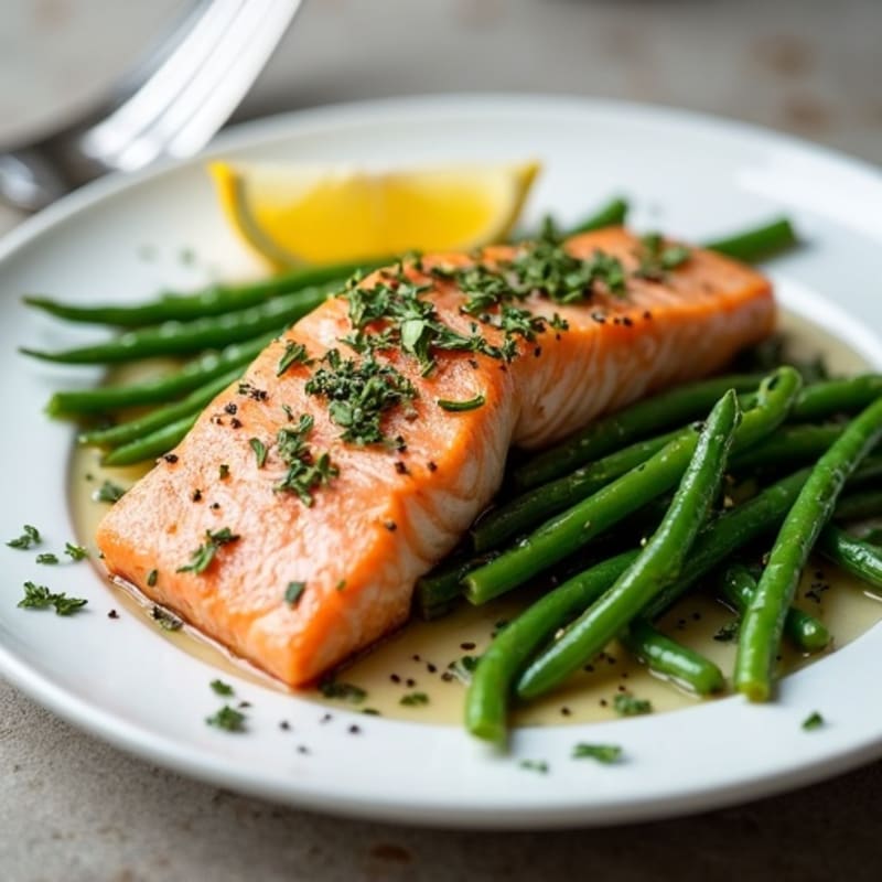 Herb-Roasted Salmon with Garlic Green Beans