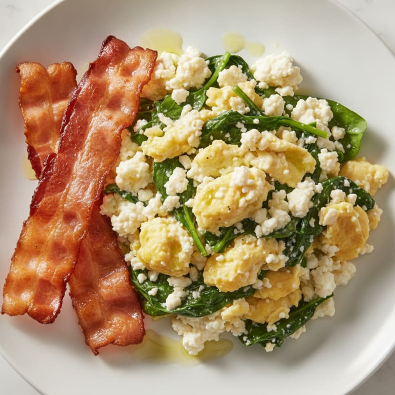 Cottage Cheese Scramble with Spinach and Turkey Bacon