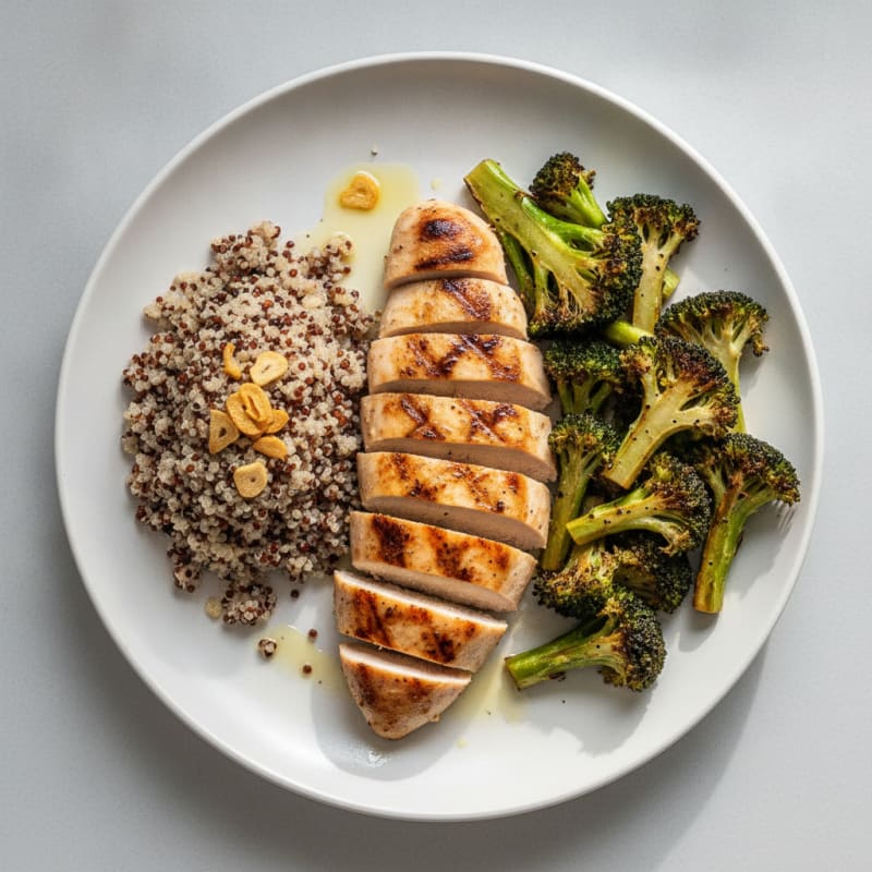 Grilled Chicken Breast with Roasted Broccoli and Quinoa