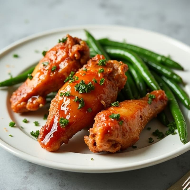 Crispy Baked Honey Garlic Chicken Wings with Roasted Green Beans