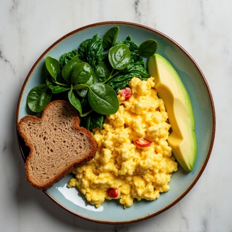 Egg White Scramble with Turkey Sausage and Sautéed Spinach