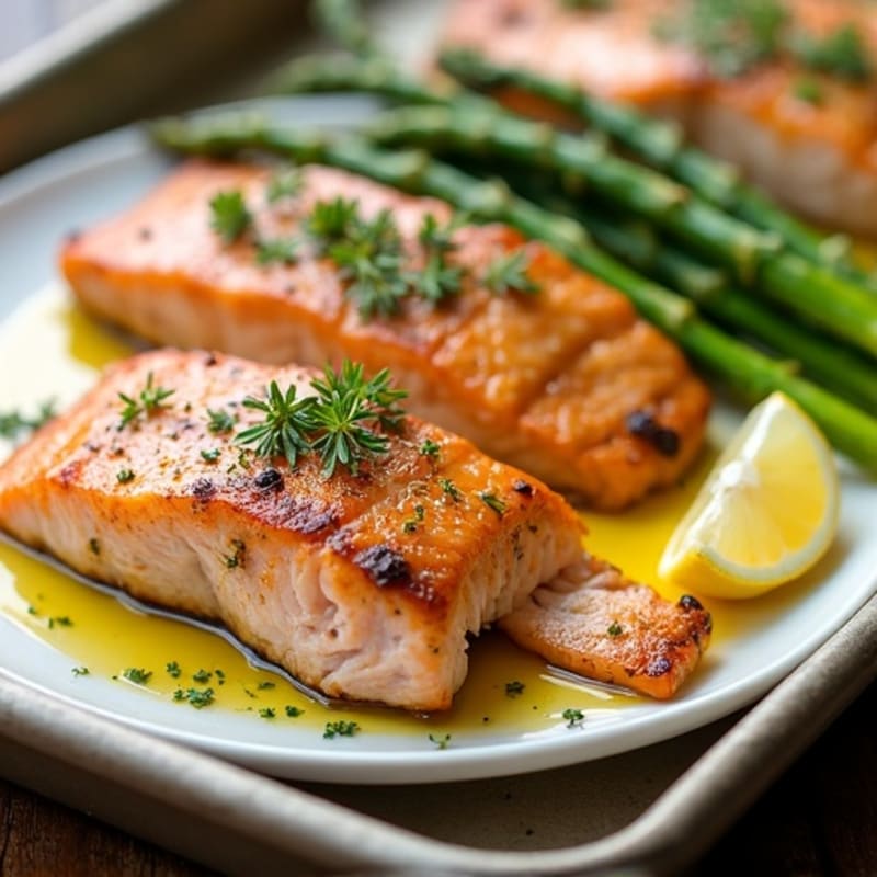Sheet Pan Lemon Garlic Chicken and Salmon with Roasted Asparagus