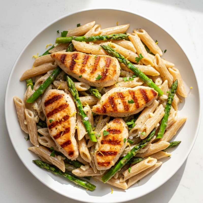 Creamy Zesty Lemon Pasta with Roasted Asparagus