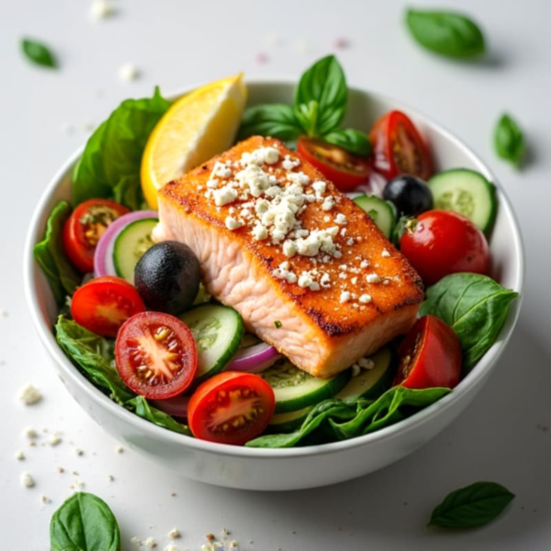 Seared Salmon Greek Salad Bowl